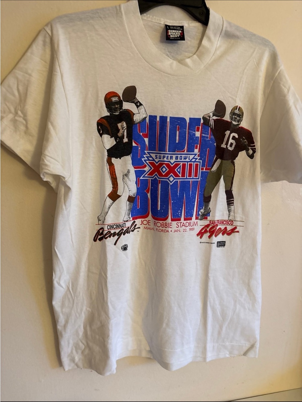 Super Bowl XXIII White Graphic Tee with Bengals vs 49ers